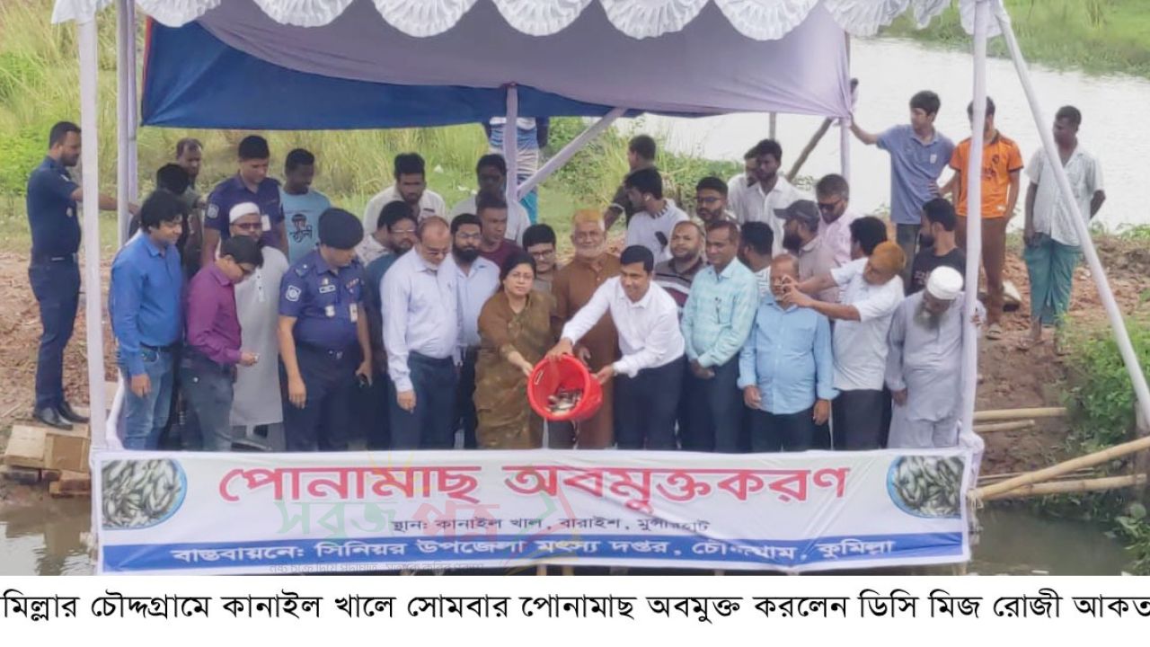চৌদ্দগ্রামে কানাইল খালে পোনামাছ অবমুক্ত করলেন কুমিল্লার ডিসি